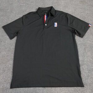 USAG Polo Shirt L Black Embroidered Golfer Drinking Beer Red White Blue Stripes